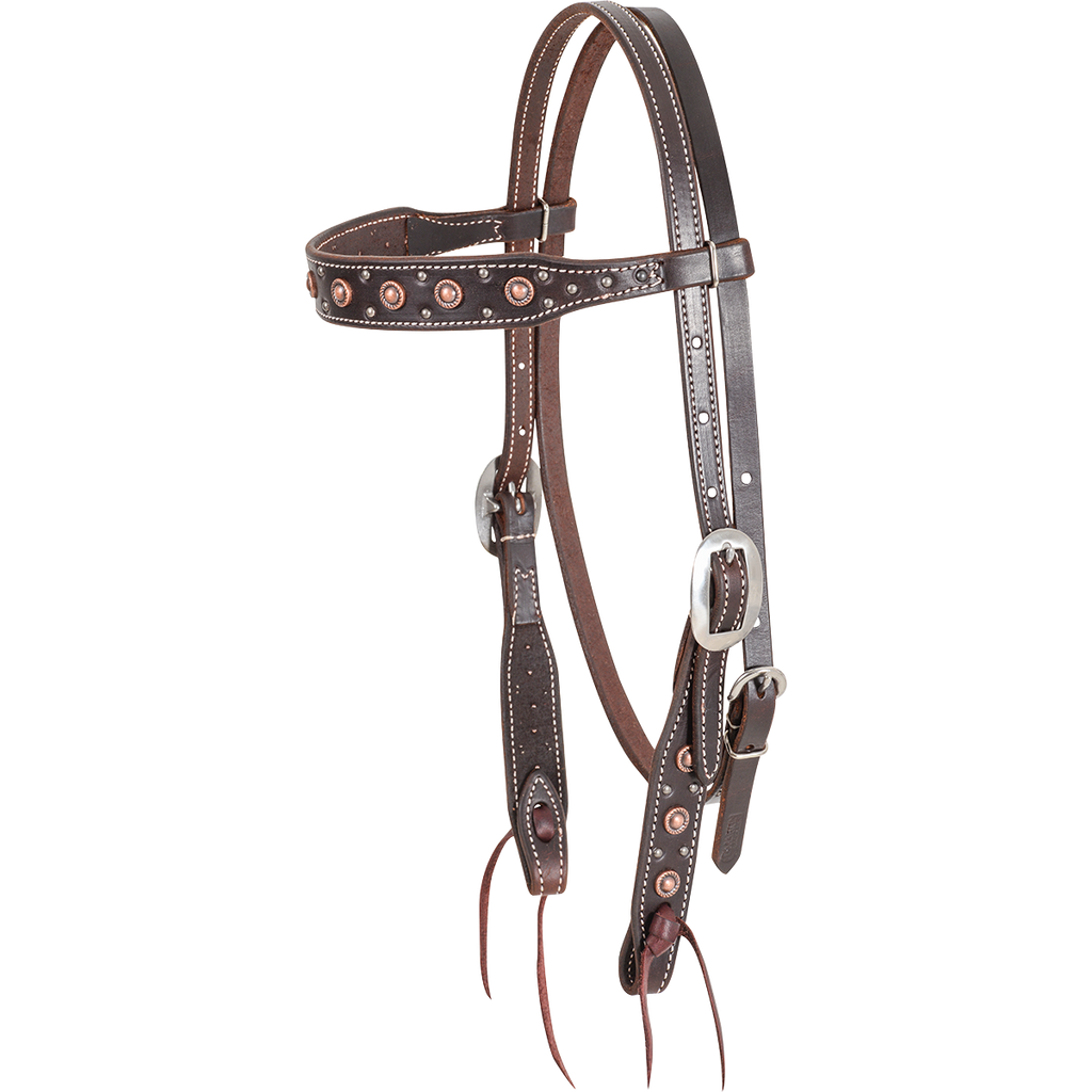 Browband Headstall with Rope Edge Antique Copper Dots