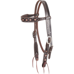 Browband Headstall with Rope Edge Antique Copper Dots