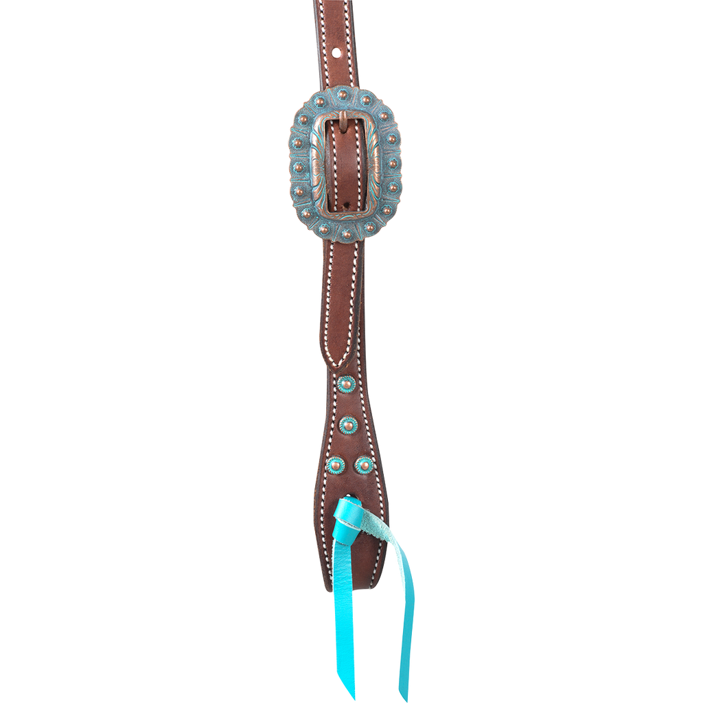 Slip Ear Headstall with Turquoise and Copper Dot Buckles