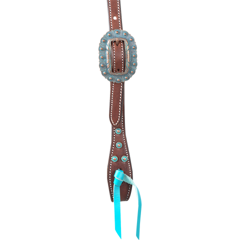 Slip Ear Headstall with Turquoise and Copper Dot Buckles