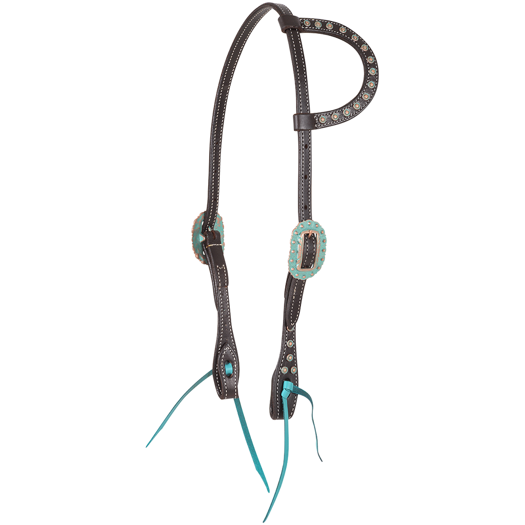 Slip Ear Headstall with Turquoise and Copper Dot Buckles