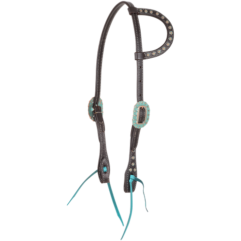 Slip Ear Headstall with Turquoise and Copper Dot Buckles