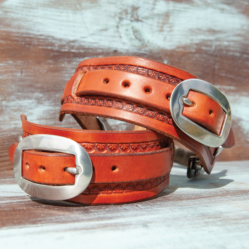 Square Sliding Spurstraps with Camo Border Tooling - Martin Saddlery