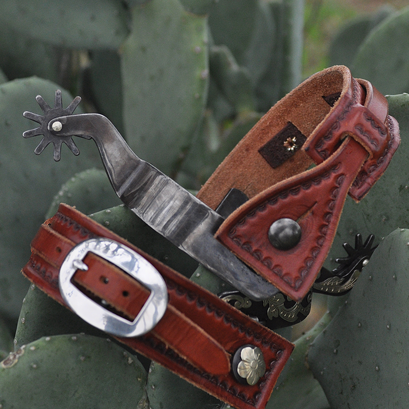 Square Sliding Spurstraps with Camo Border Tooling - Martin Saddlery