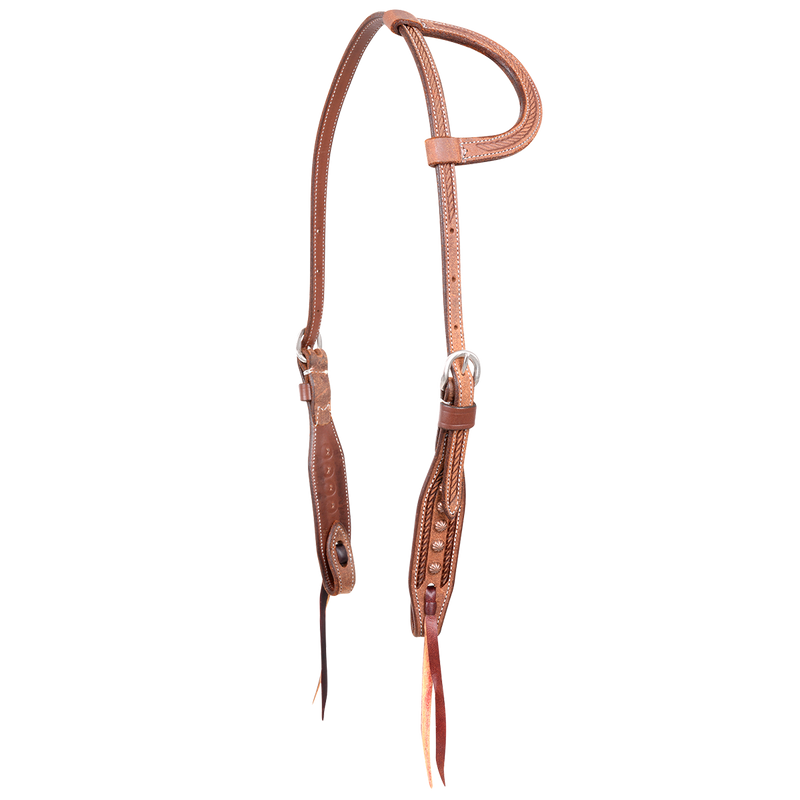 Slip Ear Headstall with Copper Dots and Rope Tooling